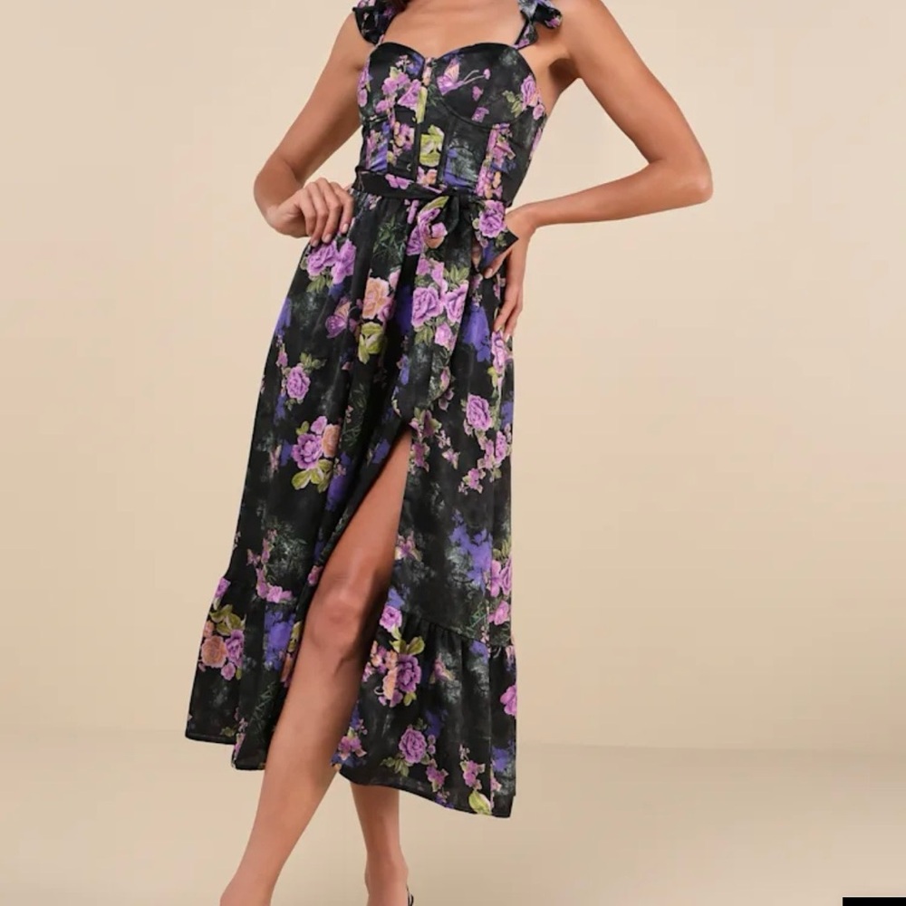 Lulu's Strapless Black and Purple Floral Dress